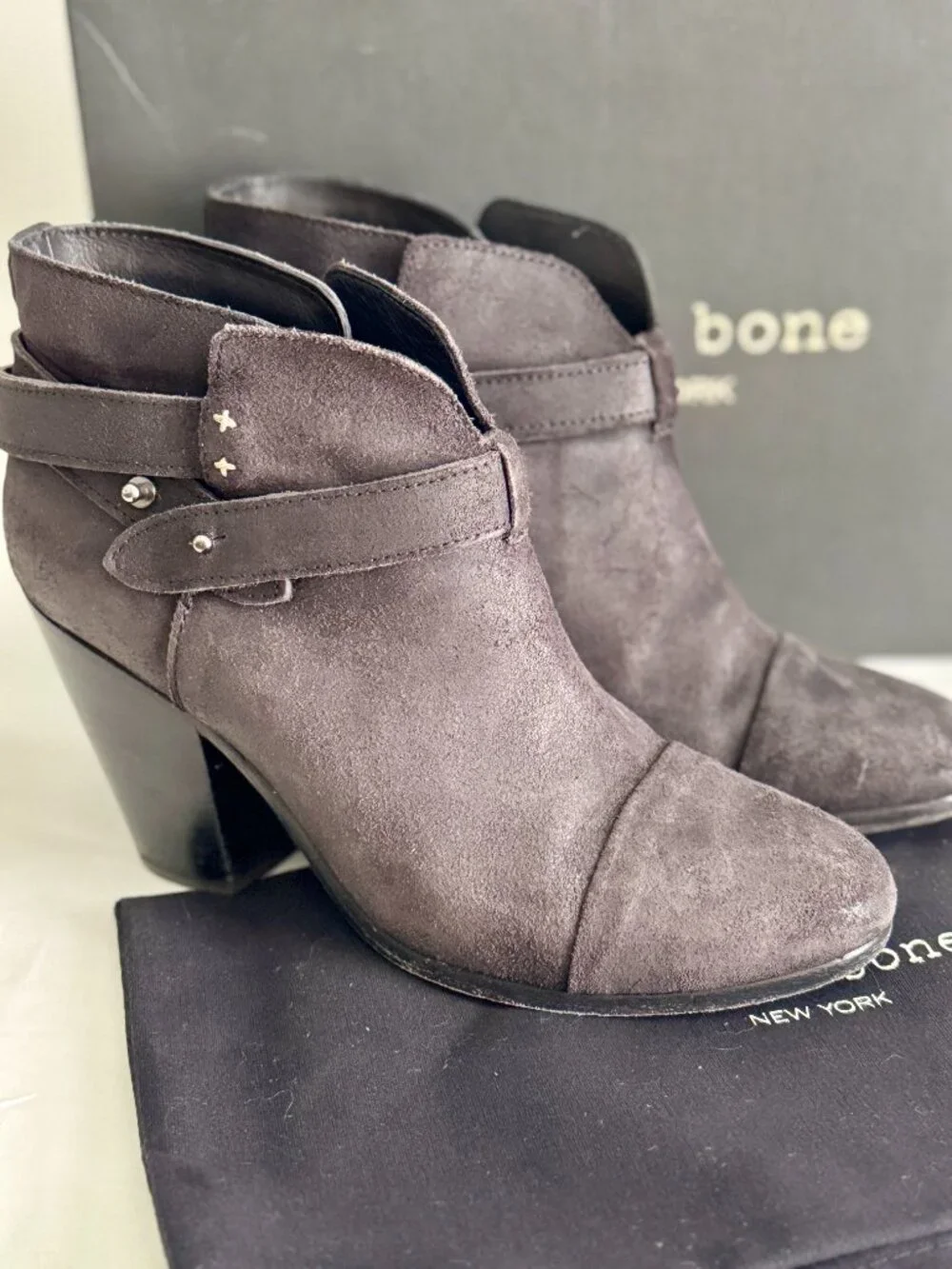 Rag & Bone NY Harrow Boot Asphalt Waxy Gray Leather Ankle Boots Size EU 39.5
